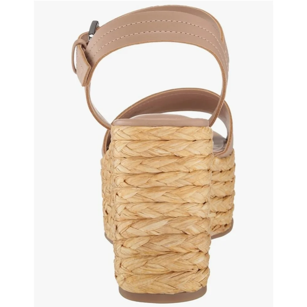 Marc Fisher Women Braided Raffia Chunky Platform Sandals 8.5 M Tan Beige